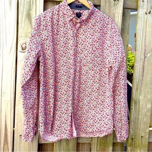 Red and White Floral Casual Button Down Shirt
